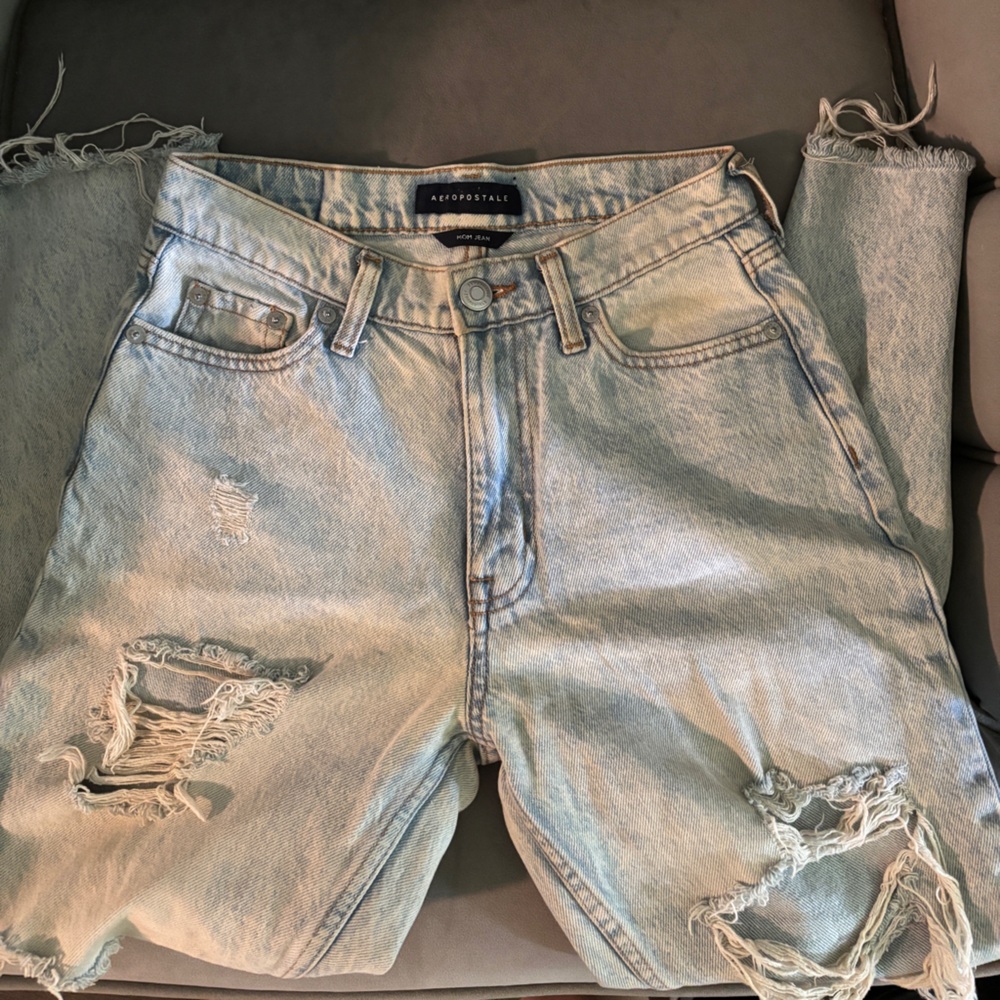 Light Blue Distressed Mom Jeans
